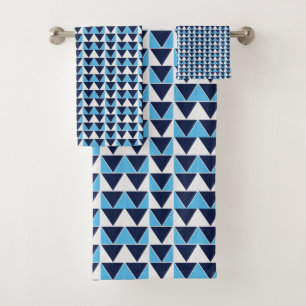 Blue Navy Blue White Triangle Geometric Bath Towel Set