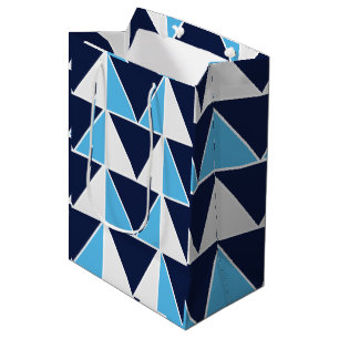 Blue Navy Blue White Triangle Geometric Medium Gift Bag