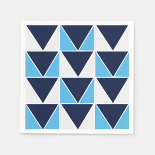 Blue Navy Blue White Triangle Geometric Pattern  Napkin
