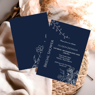 Blue navy  boho Wildflower bridal shower  Invitation