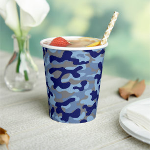 Blue Navy Camo Pattern Paper Cups