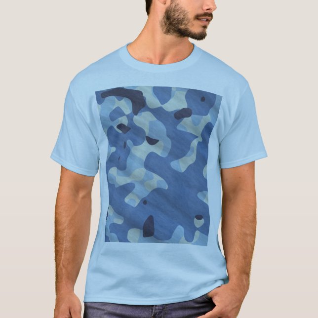 Blue Navy Camouflage Pattern Tactical Military Gra T-Shirt (Front)