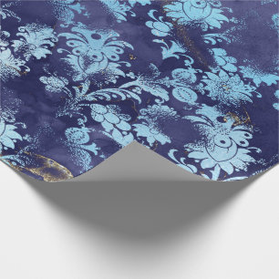 Blue Navy Celestial Flowers Bridal Grungy Shabby Wrapping Paper