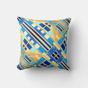 Blue Navy Coral Yellow Gold Diagonal Design Cushion