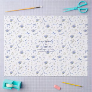 Blue Navy Cute Flowers Floral Patterned Wedding Tissue Paper