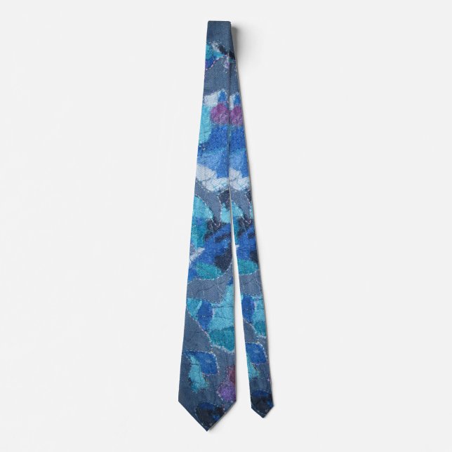 Blue navy cyan teal purple pattern  tie (Front)