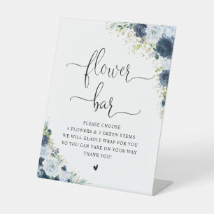 Blue Navy Floral Bridal Shower Flower Bar Sign