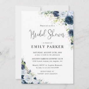 Blue Navy Floral Bridal Shower Invitation