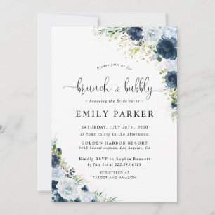 Blue Navy Floral Bridal Shower Invitation