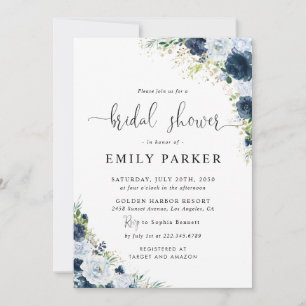 Blue Navy Floral Bridal Shower Invitation