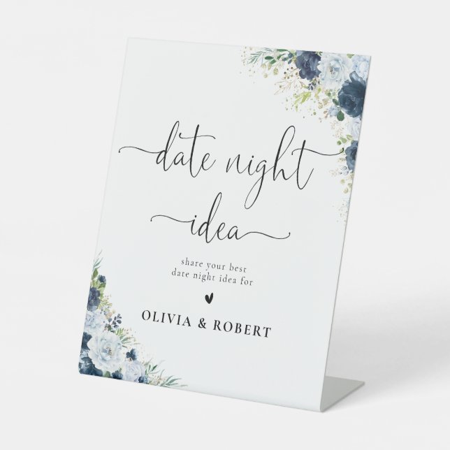 Blue Navy Floral Date Night Idea Sign (Front)