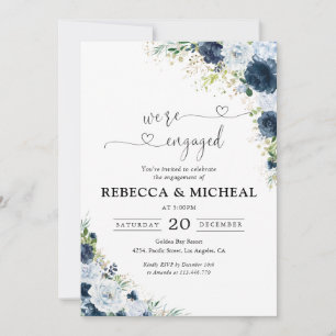 Blue Navy Floral Engagement Party Invitation