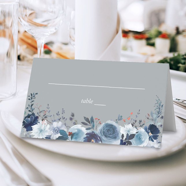  Blue & Navy Floral - Grey Place Card (Creator Uploaded)