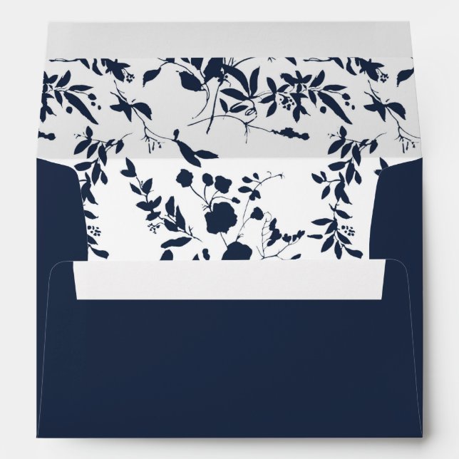 Blue & Navy Floral - Leaves Navy Blue all over Envelope (Back (Bottom))