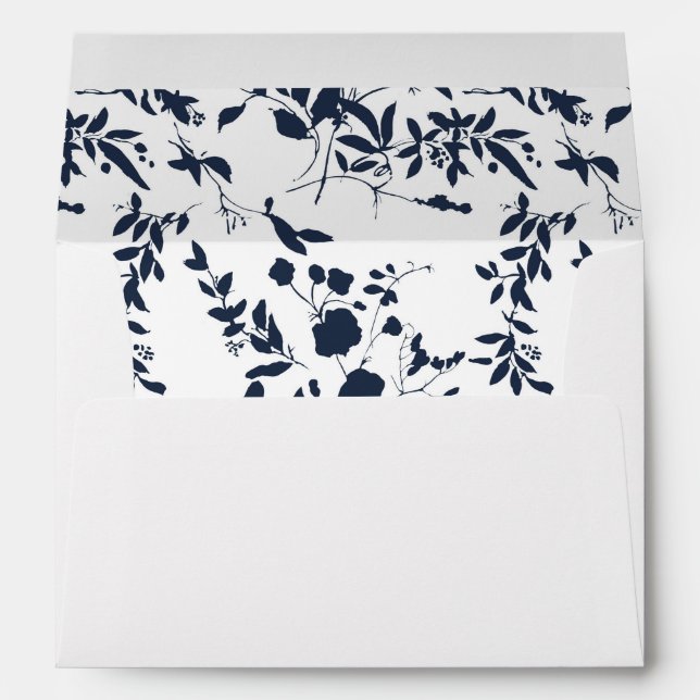 Blue & Navy Floral - Leaves Navy Blue Envelope (Back (Bottom))