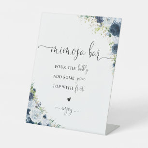 Blue Navy Floral Mimosa Bar Sign