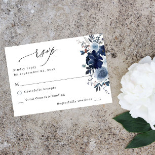 Blue & Navy Floral no Meal RSVP Card
