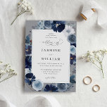 Blue & Navy Floral on Grey Wedding Invitation<br><div class="desc">Send your guests a beautiful wedding invitation with your beautiful Blue & Navy Floral on Grey Wedding Invitations.</div>