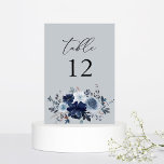Blue & Navy Floral Table Number - Blue Grey<br><div class="desc">Dress up your wedding or party tables with your Blue & Navy Floral Blue Grey Table Number Card.  Made with hand painted,  in watercolor,  dusty blue flowers and navy blue flowers.  Great for rustic weddings,  fall weddings,  winter weddings,  beach weddings,  and weddings with a blue theme.</div>