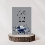 Blue & Navy Floral Table Number - Grey<br><div class="desc">Dress up your wedding or party tables with your Blue & Navy Floral Grey Table Number Card.  Made with hand painted,  in watercolor,  dusty blue flowers and navy blue flowers.  Great for rustic weddings,  fall weddings,  winter weddings,  beach weddings,  and weddings with a blue theme.</div>
