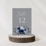 Blue & Navy Floral Table Number - Grey 2<br><div class="desc">Dress up your wedding or party tables with your Blue & Navy Floral Grey Table Number Card.  Made with hand painted,  in watercolor,  dusty blue flowers and navy blue flowers.  Great for rustic weddings,  fall weddings,  winter weddings,  beach weddings,  and weddings with a blue theme.</div>