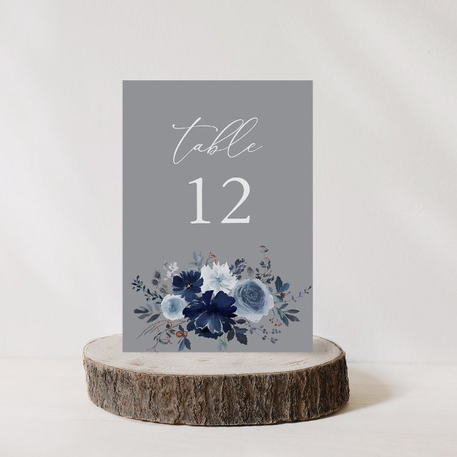 Blue & Navy Floral Table Number - Grey 2 (Creator Uploaded)