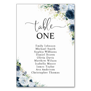 Blue Navy Floral Table Number Seating Chart