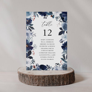 Blue & Navy Floral Table Number Seating Chart