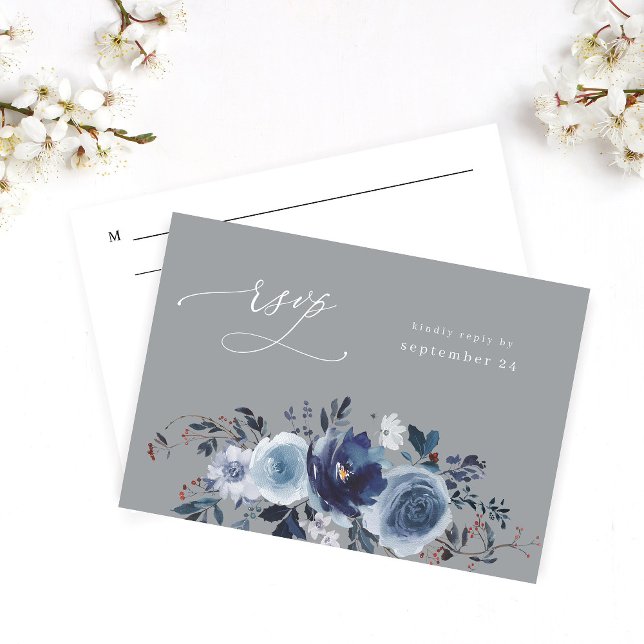Blue & Navy Floral w Meal RSVP - Grey (Creator Uploaded)
