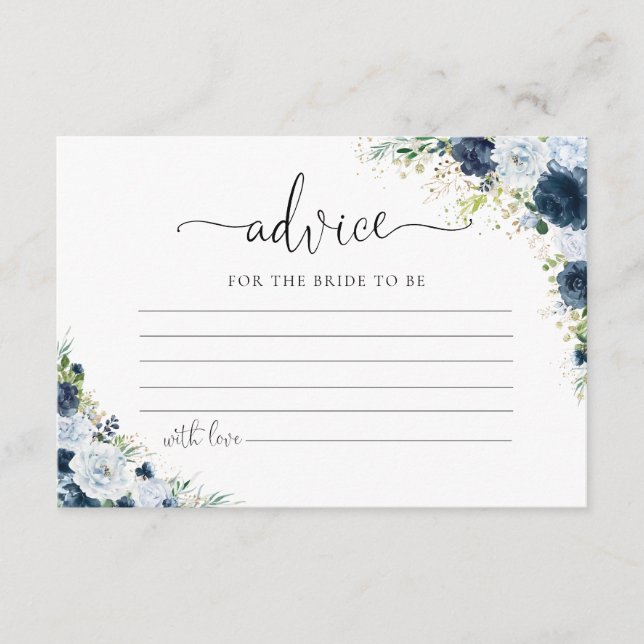 Blue Navy Floral Wedding Advice Enclosure Card (Front)