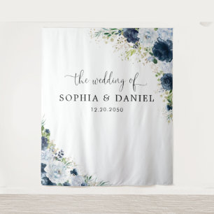 Blue Navy Floral Wedding Backdrops Banner  Tapestry