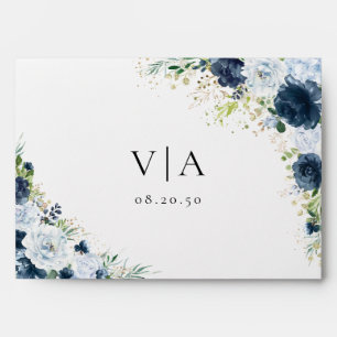 Blue Navy Floral Wedding Envelope