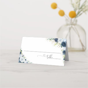 Blue Navy Floral Wedding Folded Place Card