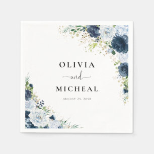 Blue Navy Floral Wedding Napkins