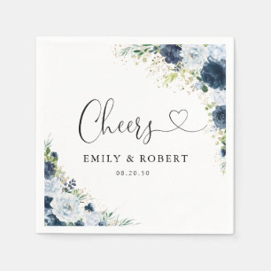 Blue Navy Floral Wedding Napkins
