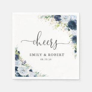 Blue Navy Floral Wedding Napkins