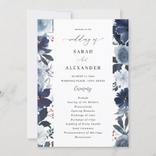 Blue & Navy Floral Wedding Program Invitation