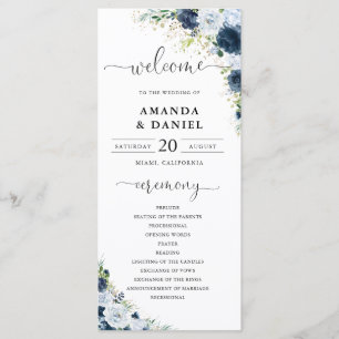 Blue Navy Floral Wedding Program Programme