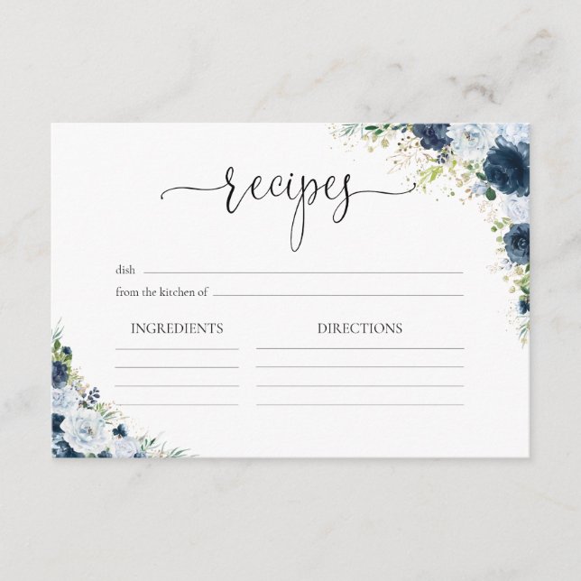 Blue Navy Floral Wedding Reception Enclosure Card (Front)