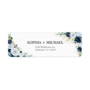 Blue Navy Floral Wedding Return Address Labe