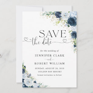 Blue Navy Floral Wedding Save The Date