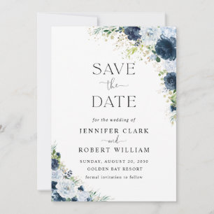 Blue Navy Floral Wedding Save The Date