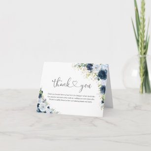 Blue Navy Floral Wedding Thank You Card