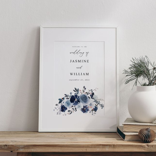 Blue & Navy Floral Wedding Welcome Poster (Creator Uploaded)
