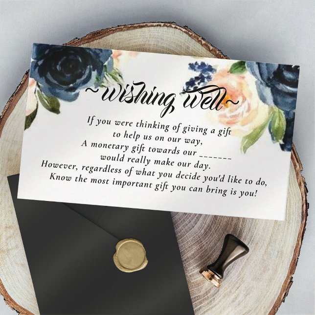 Blue Navy Floral Wishing Well for Wedding Enclosure Card (Creator Uploaded)