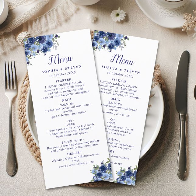 Blue Navy Flowers Elegant Wedding Party Programme (Creator Uploaded)