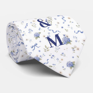 Blue Navy Flowers Floral Wedding Couple Groom Tie