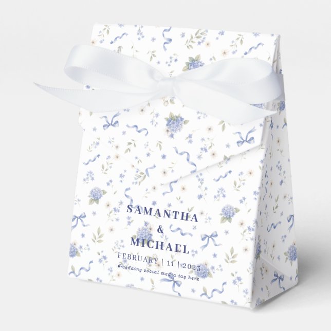 Blue Navy Flowers Floral Wedding Theme Favour Box (Front Side)
