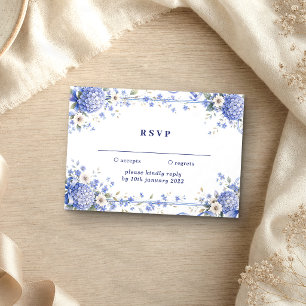 Blue Navy Flowers Kindly reply wedding Invitation