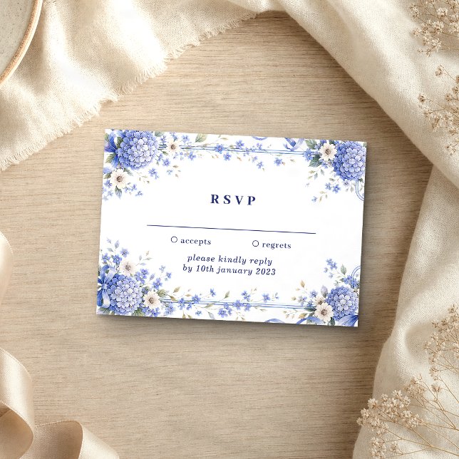 Blue Navy Flowers Kindly reply wedding Invitation (Creator Uploaded)